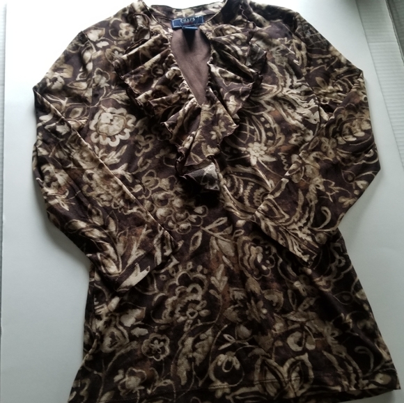 Chaps Floral Blouse Top S Brown - Picture 2 of 8